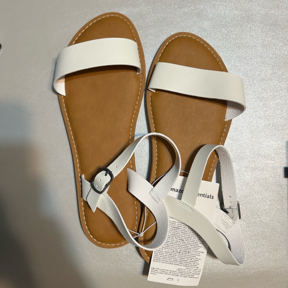 Amazon Essentials Women's Two Strap Buckle Sandal - white 12wide
